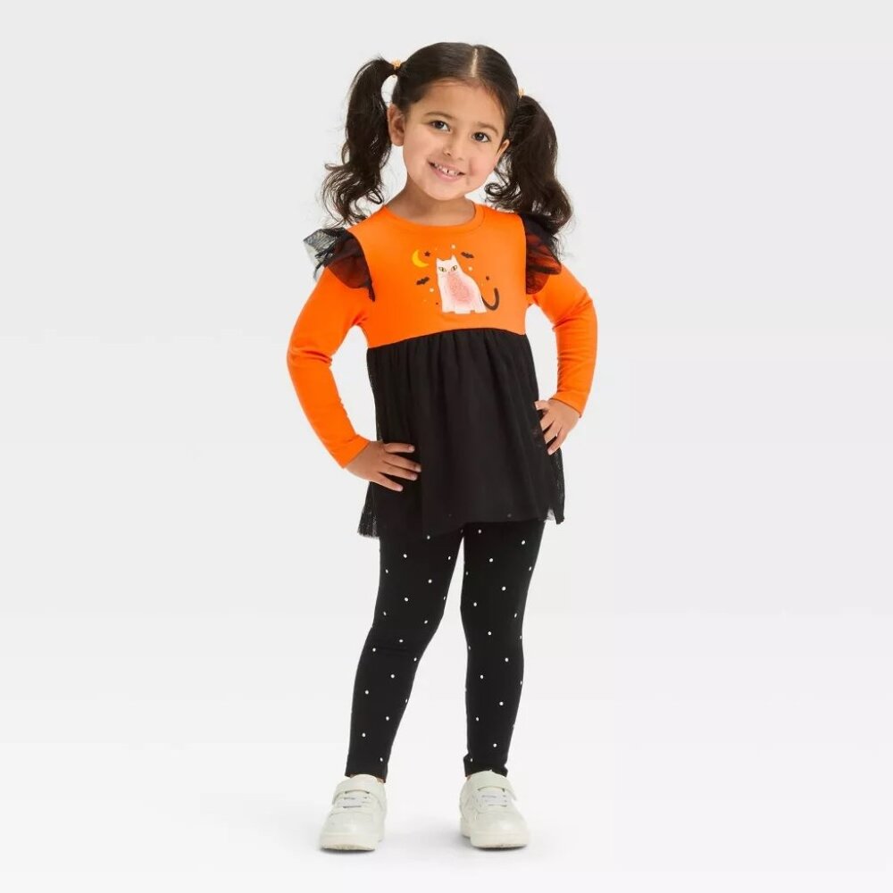 Toddler Girls Halloween Cat Tutu Tunic T-Shirt Leggings Set Size 2T 3T 4T 5T NWT